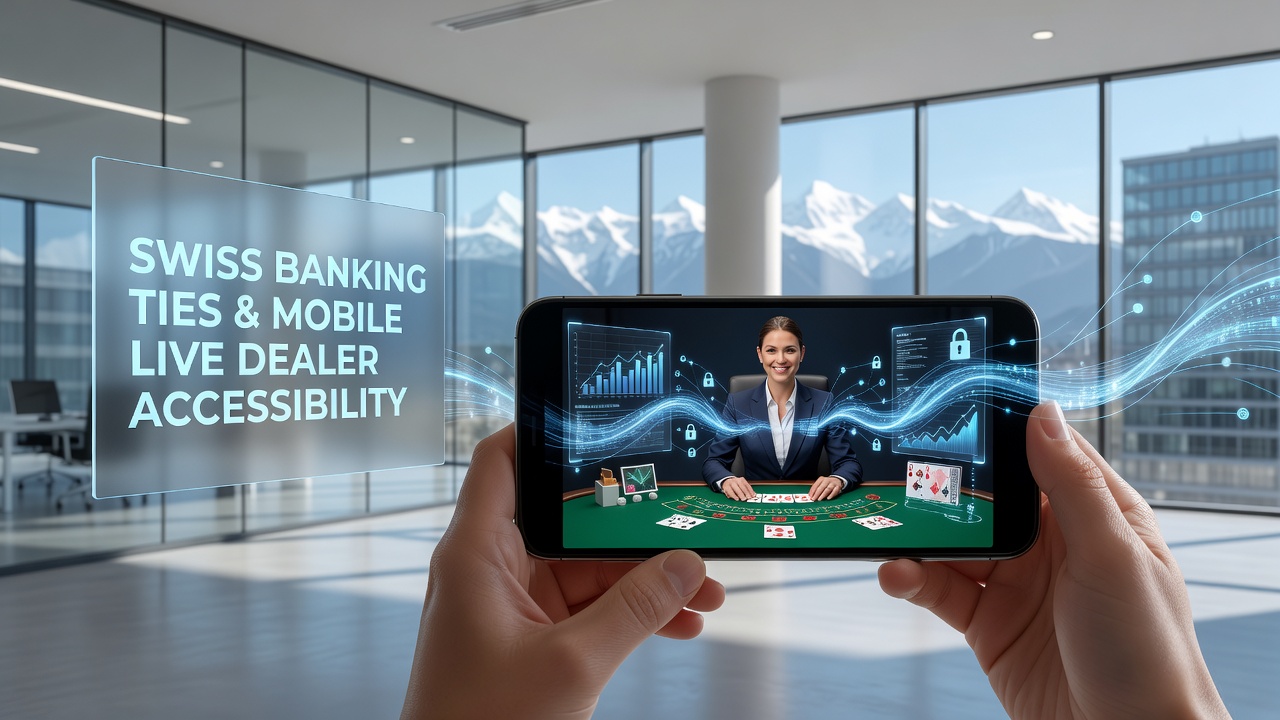 Mobile device displaying live dealer roulette interface connected to Swiss banking payment system
